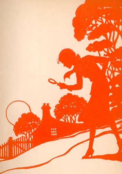 The famous orange-silhouette endpapers appeared in the early books.