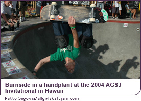 Burnside in a handplant at the 2004 AGSJ Invitational in Hawaii