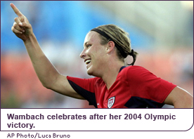 Wambach celebrates after her 2004 Olympic victory.