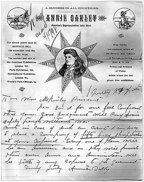 Letter from Annie Oakley to President William McKinley